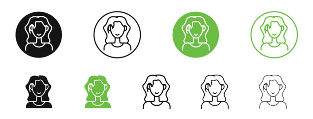 Woman icons in black and green colors collection