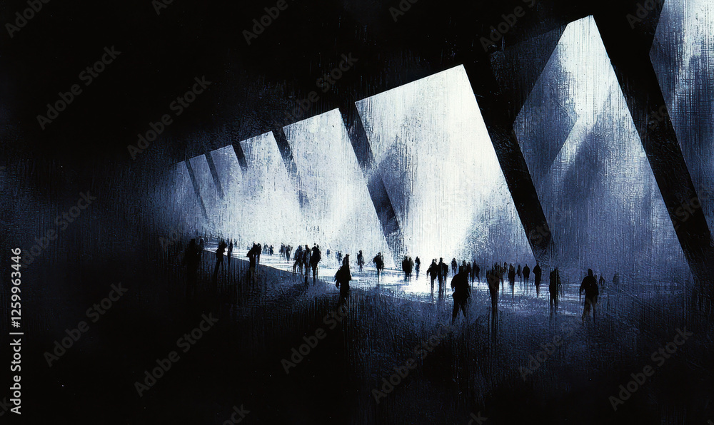 Aufkleber exploring the intersection of light and shadow in modern architecture: a captivating urban silhouett