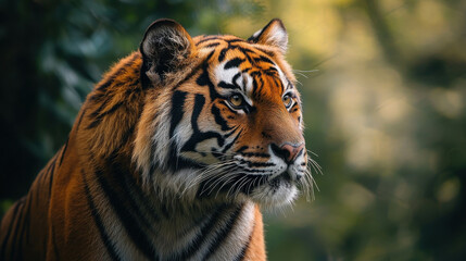Fototapeta premium Majestic Tiger in Natural Habitat with Beautiful Background and Soft Lighting Effects
