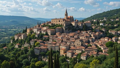 Panoramic View of the Medieval Hilltop Town of Asolo, Italy