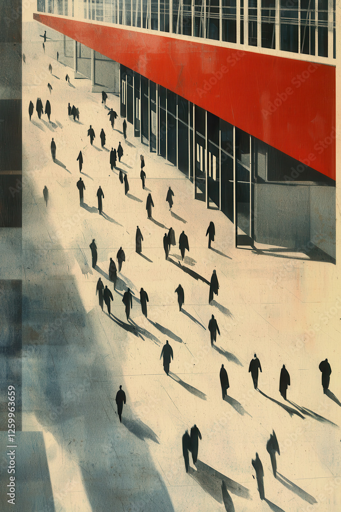 Poster dynamic urban scene: exploring the interaction of shadows and movement in a modern architectural env