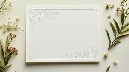 Elegant wedding invitation card mock-up featuring intricate design elements and refined typography, perfect for showcasing event details.