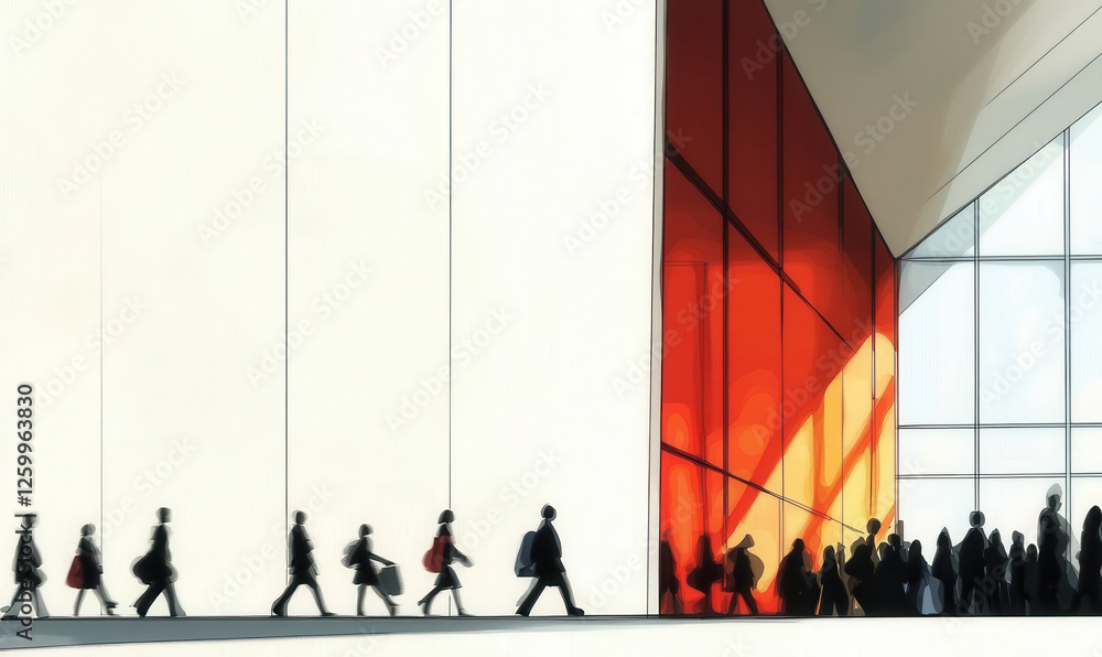 Poster dynamic urban scene: a study of movement and architecture capturing the essence of daily commutes in