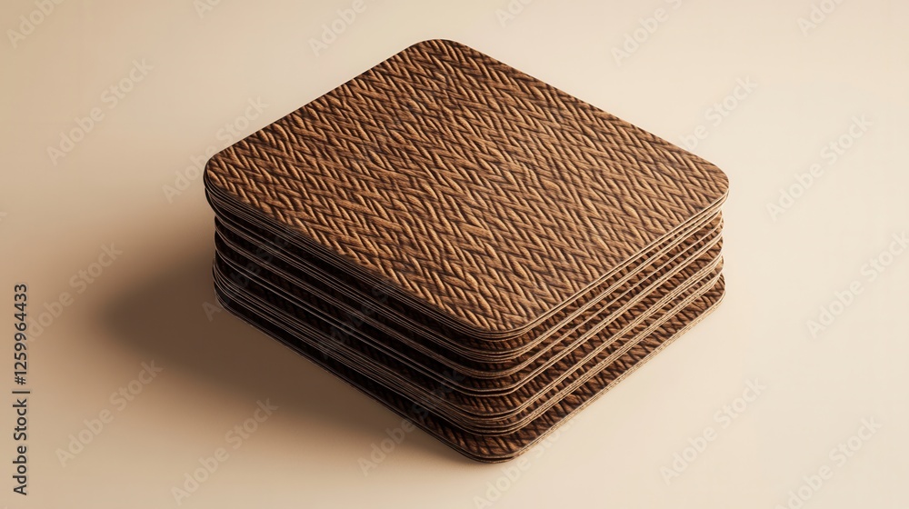 Poster elegant textured paper mock-up showcasing a square coaster set featuring intricate designs in a mode