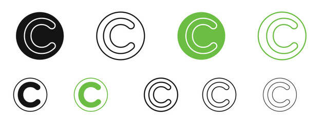 Copyright icons in black and green colors collection
