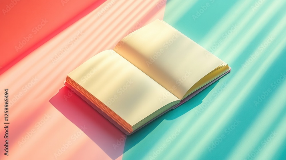 Poster vibrant notebook mock-up featuring a paper texture, enhanced with soft shadows, ideal for showcasing
