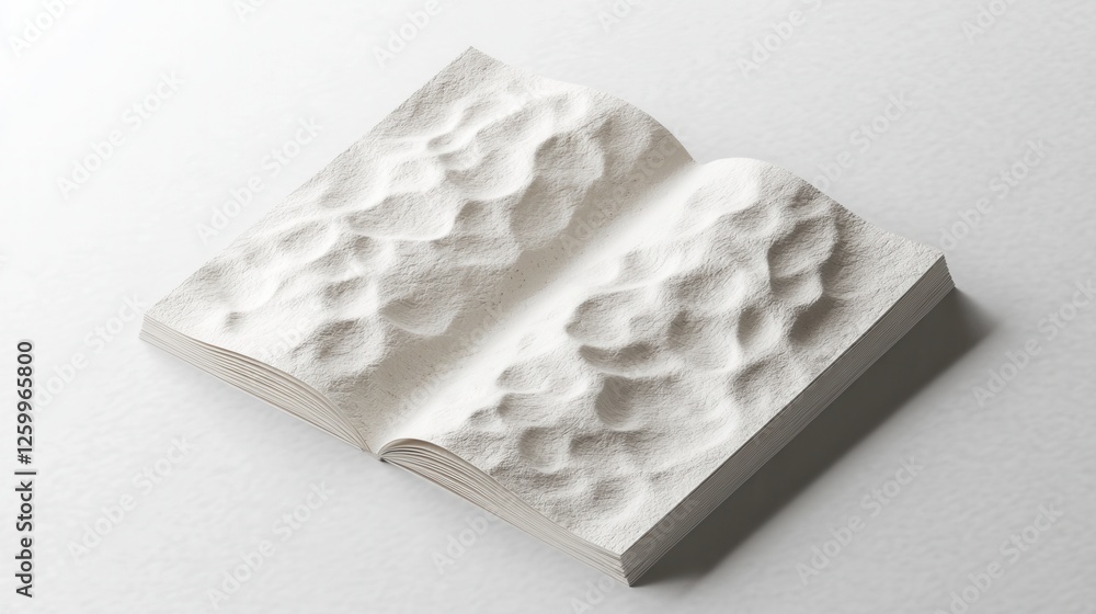 Poster intricate textured open booklet mock-up, showcasing detailed paper design and elegant layout for pre
