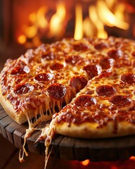 A freshly baked pepperoni pizza with melted cheese and a crispy crust.