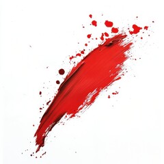 Vibrant red paint stroke splattered on a clean white background