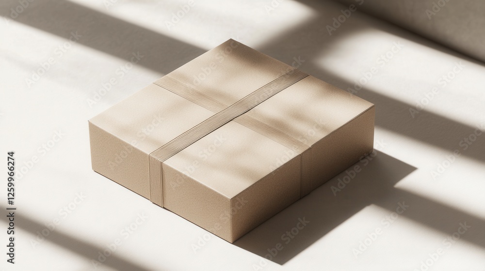 Poster textured paper mock-up showcasing a boxed package design with elegant branding elements and a modern
