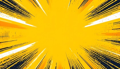 Abstract Yellow and Black Speed Lines Background, Dynamic Comic Book Style Radial Burst Design, Energetic Graphic Design for Motion, Power, and Energy Concept