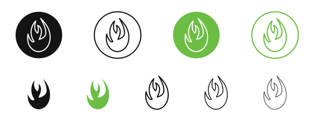 Flame icons in black and green colors collection