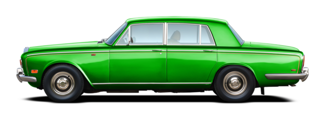 Classic English luxury retro car all green. In png format on transparent background.