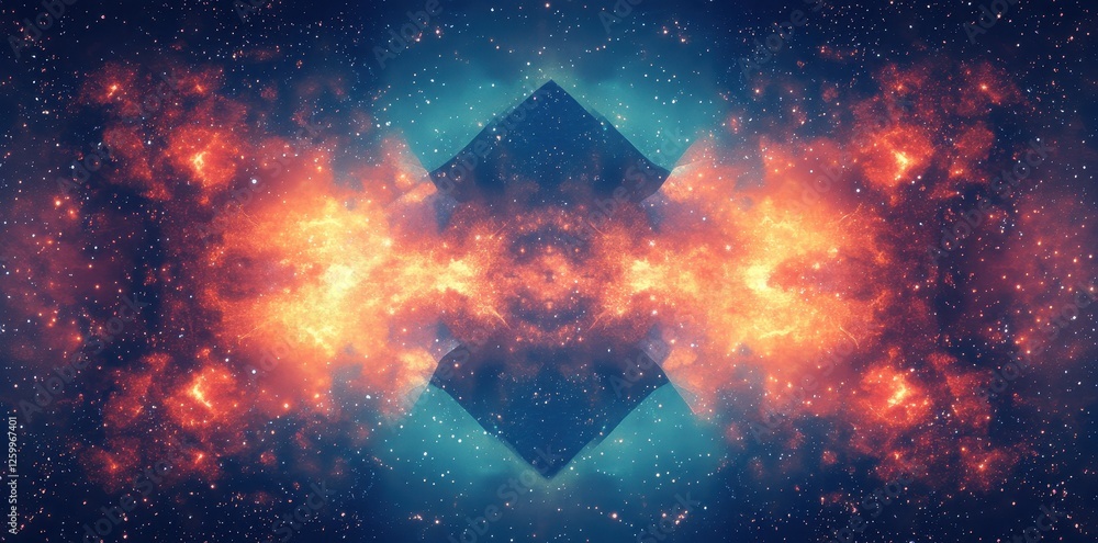 Poster symmetrical image depicting nebula like cloud formations in deep space