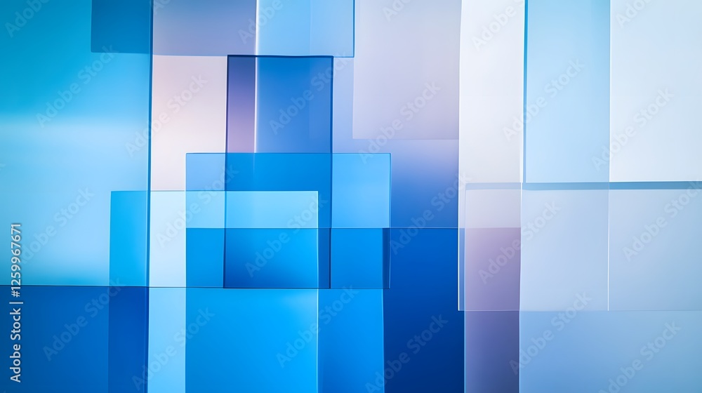 Poster overlapping translucent rectangles create an abstract geometrical composition in blue