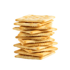 stacked pile of crispy saltine crackers transparent background