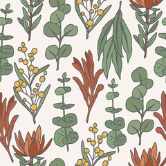 Hand drawn doodle Australian flowers background