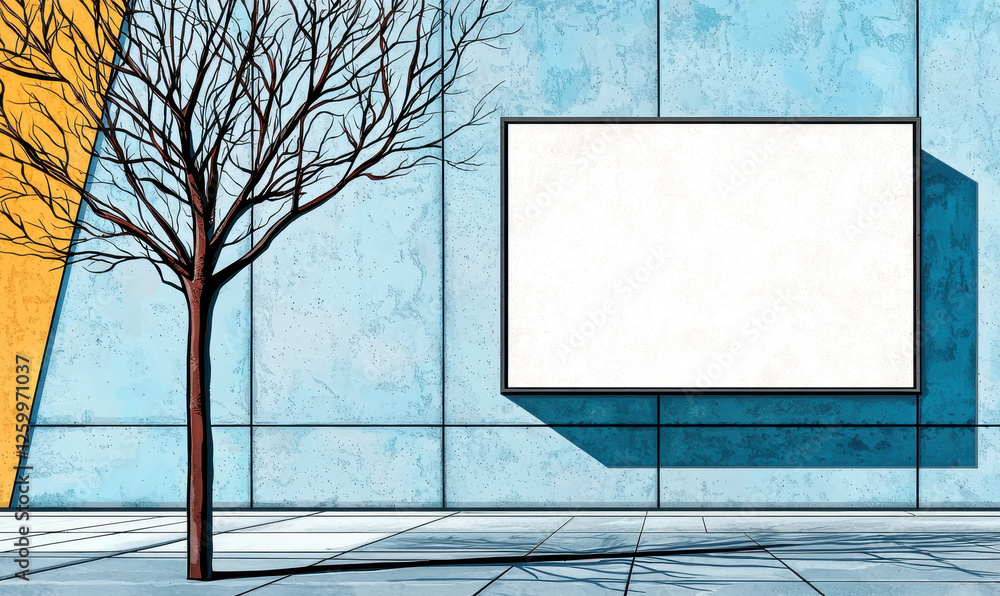 Aufkleber modern architectural background featuring a minimalist design with a tree and blank space for custom