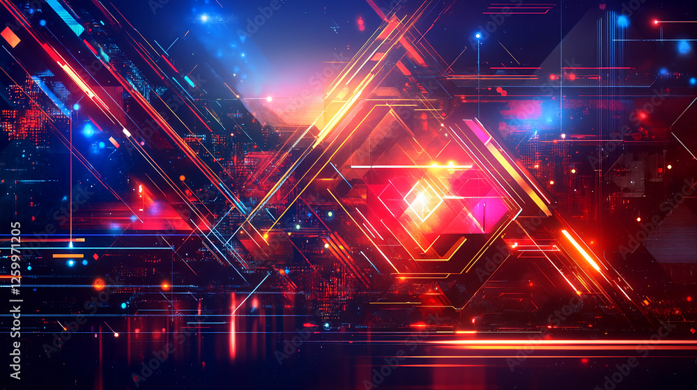 Poster vibrant light patterns digital art creation abstract background futuristic environment close-up view