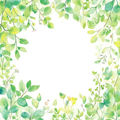 Fototapeta premium Watercolor Green Leaves Frame Border