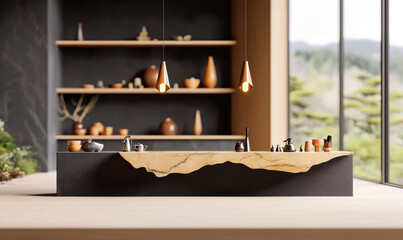 Explore a Contemporary and Minimalist Kitchen Design with Natural Elements and Elegant Ceramics for a Stylish Home Ambiance