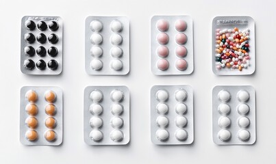 Assortment Of Medicine Blisters In Different Colors On White Background