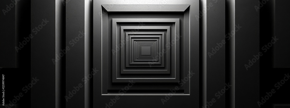 Aufkleber minimalist black background with concentric squares for design, banner template. featuring white spa