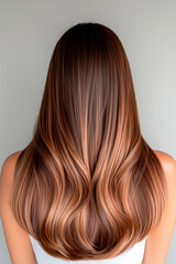 Fototapeta premium Rear View of Long Wavy Brown Hair with Auburn Highlights