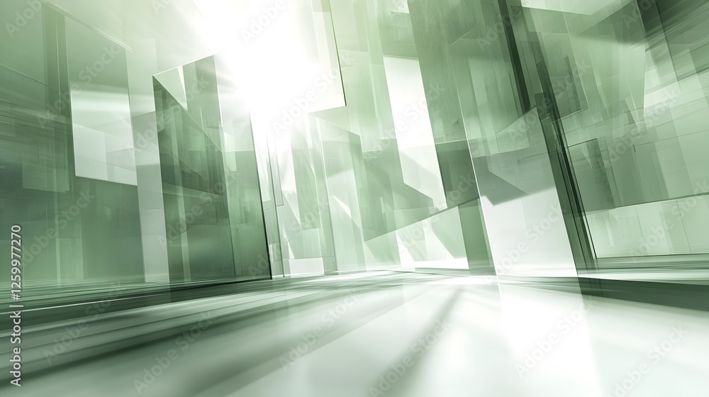 Poster abstract glass structures create an ethereal atmosphere filled with light