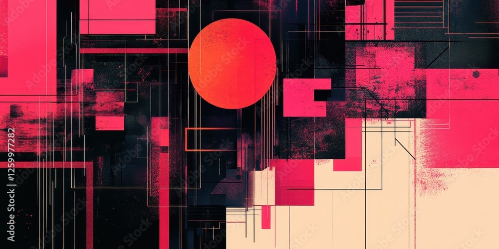 Poster abstract geometric composition with circle square and line elements