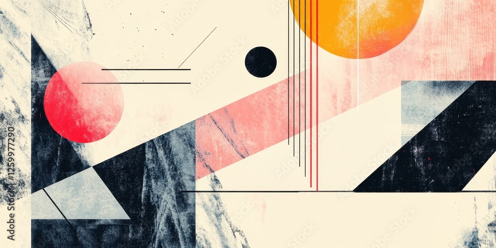 Aufkleber abstract geometric composition featuring circles triangles and vertical lines