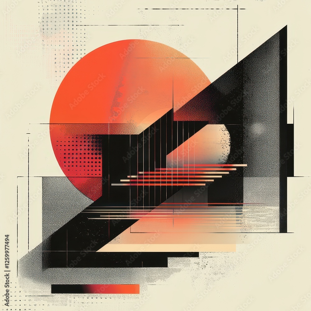 Aufkleber abstract geometric composition featuring circle triangle lines and halftone textures