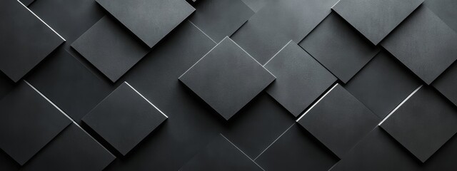 Minimalist black background with diamond patterns for design, banner template. Featuring white space in the center of the page for text. Ideal for geometric minimalist wallpapers with a stylish touch.