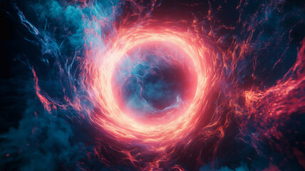 Vortex space background poster. Spiral galaxy creative wallpaper. Abstract concept banner. Swirl portal. Energy glowing ring. Digital raster bitmap illustration. AI artwork.	