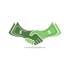 Two green dollar bills shaking hands