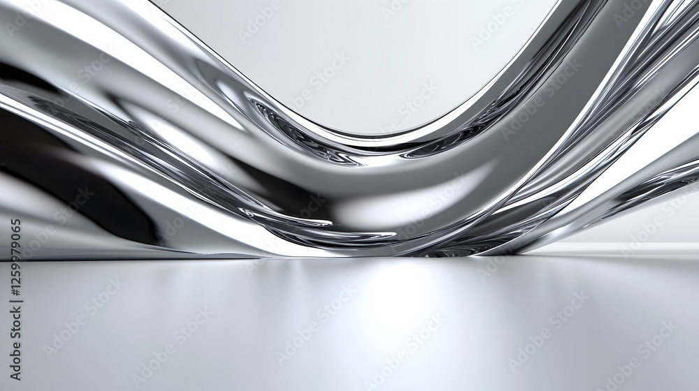 Poster abstract shiny chrome metallic structure with curved surface and reflection