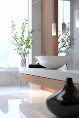 Explore Modern Bathroom Design: A Serene Escape with Elegant Fixtures, Stylish Decor, and Natural Elements for a Relaxing Atmosphere