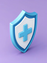 Fototapeta premium This is a 3D rendering of a blue and white shield with a blue plus sign in the center. 