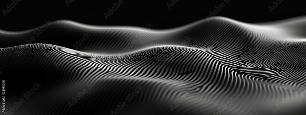 Poster minimalist black background with fractal patterns for design, banner template. featuring white space