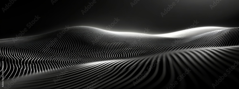 Poster minimalist black background with fractal patterns for design, banner template. featuring white space