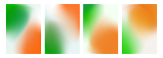 Set of blurred backgrounds. National flag of Ireland color gradients. Defocused color templates for Patrick's Day holiday greetings and invitations. Vector illustration.