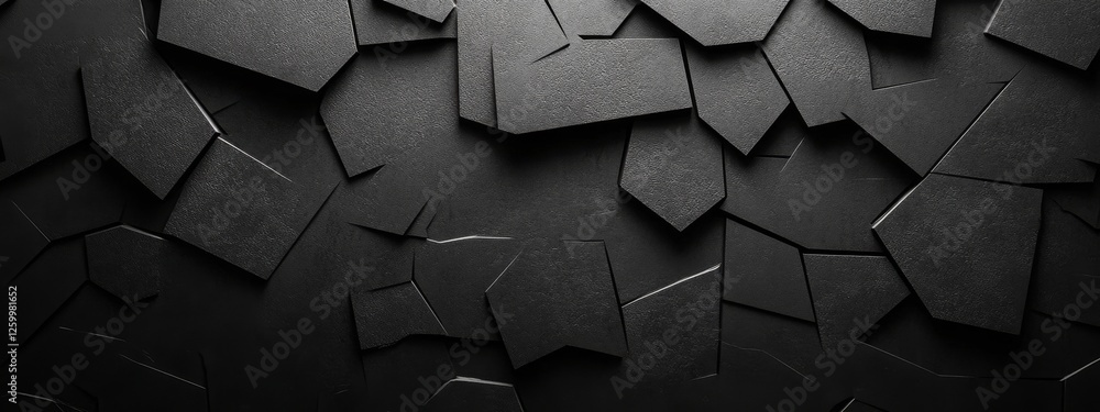 Poster minimalist black background with geometric figures and polygons. banner template with white space in