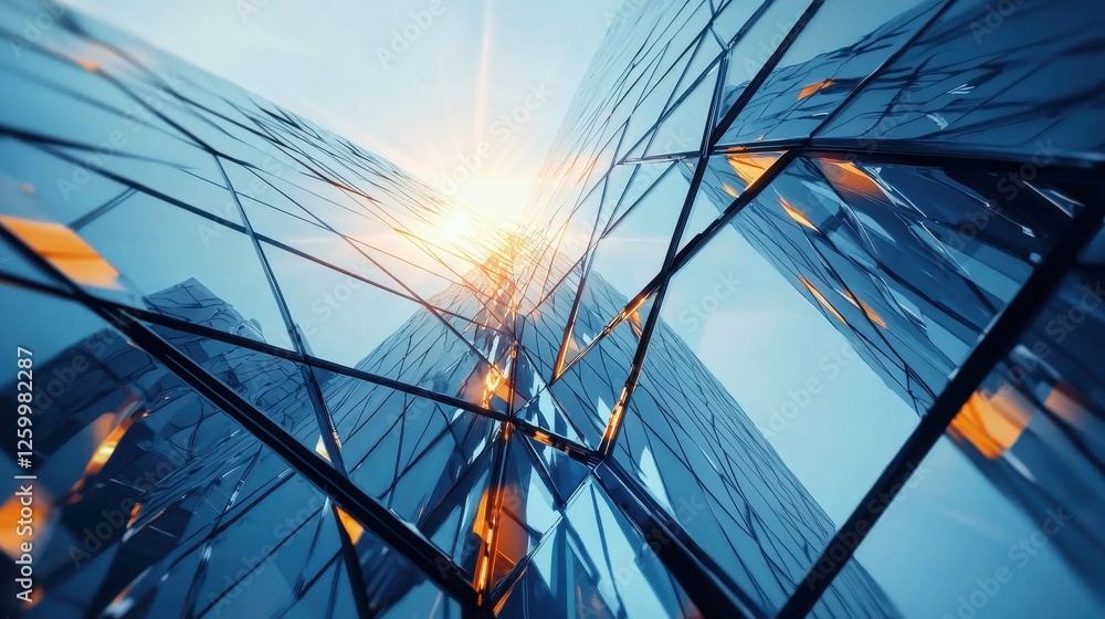 Poster vibrant geometric kaleidoscopic abstract shapes composition dynamic translucent luminous crystal pri