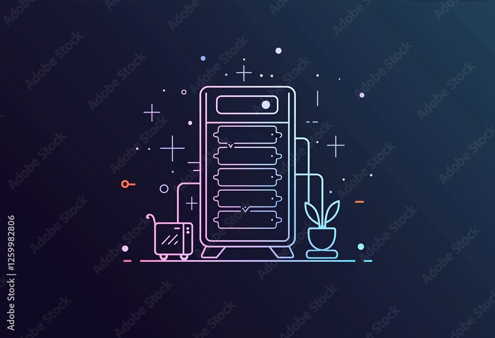 Poster minimalistic data server line art: clean and modern illustration, perfect for tech companies, cloud 