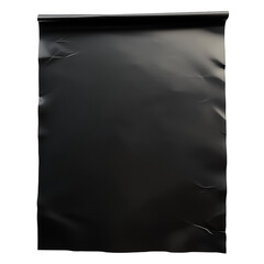 Crumpled black plastic sheet texture with wrinkles isolated on transparent background
