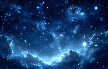 Starry night sky, cosmic clouds, vast space, glowing nebula
