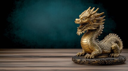 Fototapeta premium Captivating Golden Dragon Statue Embodying the Essence of Luxury and Nature in an Abstract Fashion Statement That Blends Cultural Elegance with Modern Technology