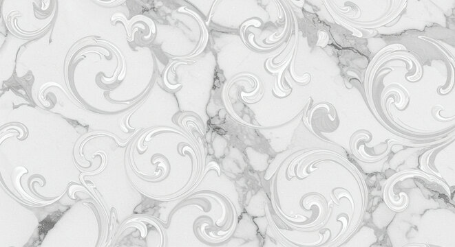 Abstract white background with marbled texture pattern in elegant fancy design, wavy swirls and curled marbled pattern in detailed painted white and gray stone backdrop layout