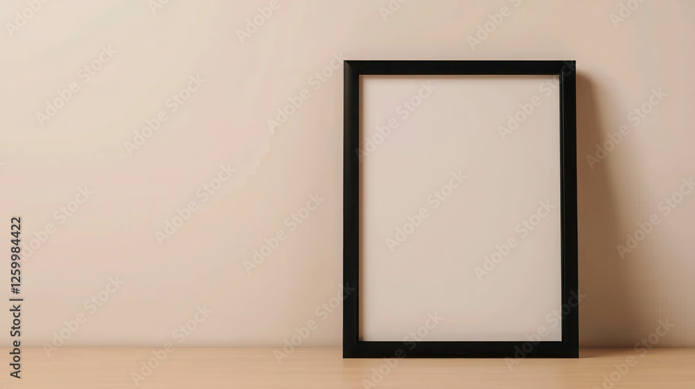 Poster simple black frame on a neutral background for empty artwork display or decoration