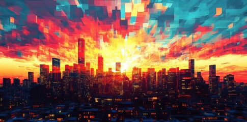 Sunset paints the city skyline with vibrant colors and energy